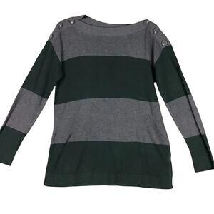 Vince Camuto Women’s Green Gray Colorblock Button Shoulder Tunic Sweater Sz S